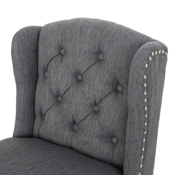 English Elm Christopher Knight Home® - Vienna Tufted Wingback Counter Stools Set of 2 — Button-Tufted Fabric, Nailhead Trim, Rubberwood Frame Charcoal 64856.00CHAR