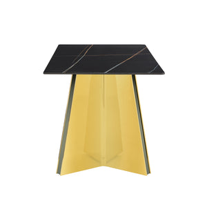 English Elm 63"x31.5x30" Marble Slab Rectangular Dining Table with Sculptural Butterfly Stainless Legs Black,Gold W1151S04617