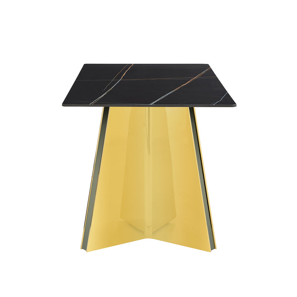 English Elm 63"x31.5x30" Marble Slab Rectangular Dining Table with Sculptural Butterfly Stainless Legs Black,Gold W1151S04617