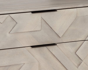 Sunpan Lisboa Nightstand - Unique Handcrafted Light Grey Mango Wood Nightstand with Intricate Drawers & Shelf