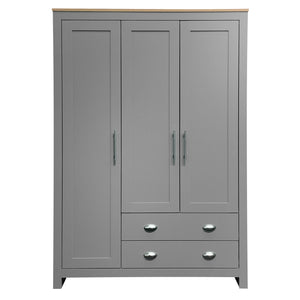 English Elm Three Door Pine Wardrobe with Two Drawers & Dual Hanging Rods, Gray Storage Armoire for Closet Organization, Sturdy MDF Build GX001834AAE