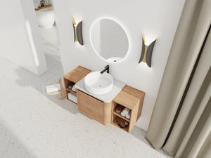 English Elm 48'' Wall-Mounted Bathroom Vanity With Elegant Ceramic Sink, Soft-Close Door & Dual Storage Shelves W999S00408