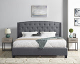 English Elm Belize 3-Piece Upholstered Bedroom Set, Tufted Wingback Bed With Two Gray Nightstands