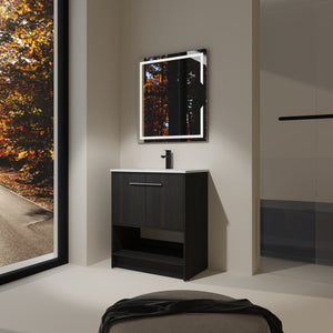 English Elm 30" Freestanding Bathroom Vanity With Soft Closing Doors & Integrated Ceramic Sink For Modern Spaces W1972S00018