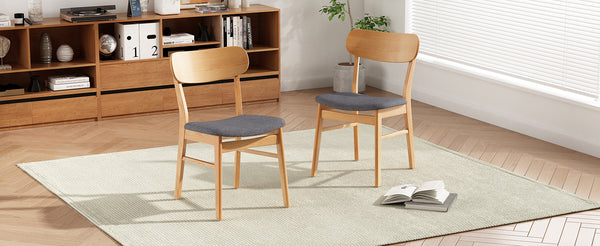 English Elm [video] Set of 2 Minimalist Dining Chairs with Cushioned Seats and Oak Rubberwood Legs N759P371095E