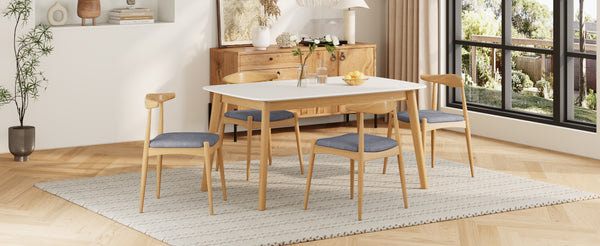 English Elm 5-piece Mid-century Modern Dining Set Rubberwood Table Splayed Legs Cushioned Chairs Gray,White Oak N759S002002L