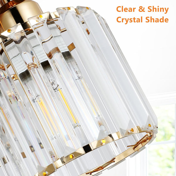 English Elm Modern Semi Flush Mount Crystal Ceiling Light - 3-Light Golden Fixture with Clear Prismatic Shades for Bedroom Hallway Kitchen Bath W2738P185420