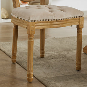 English Elm French Solid Wood Dining Chair with Velvet Upholstery, Nailhead Trim, High-Density Foam & Springs Beige W1143P195870