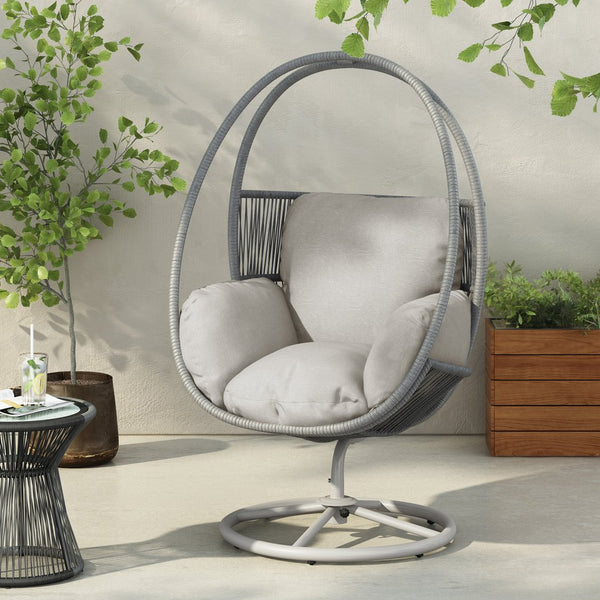 English Elm Christopher Knight Home® - Reno Light Gray Outdoor Wicker Swivel Lounge Chair with PE Rattan, Iron Frame & Waterproof Cushions N775P182311G