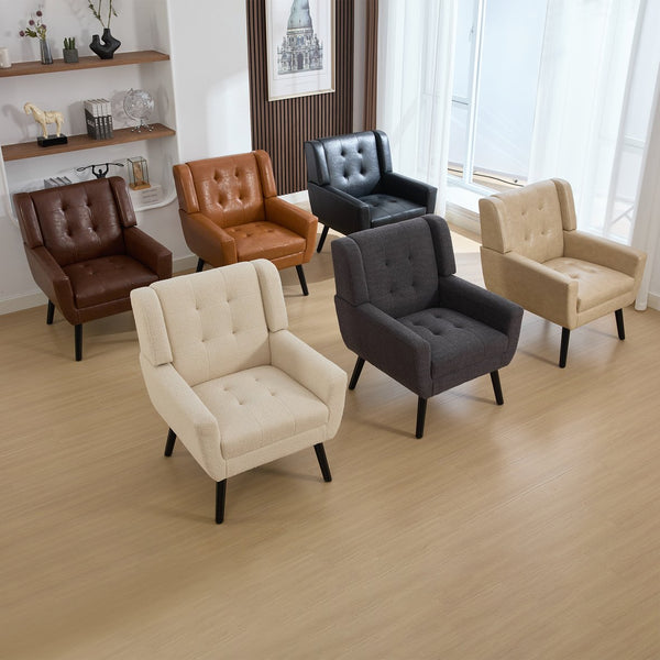 English Elm Modern Soft Leather Accent Chair with Ergonomic PU Upholstery, Solid Wood Black Legs, 250lb Capacity, Compact Living Room Seat W676P174742