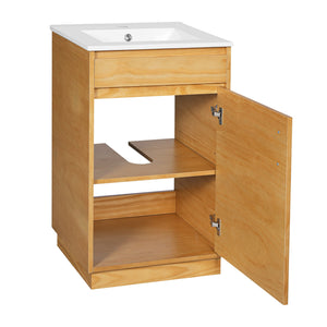 English Elm 20-inch Farmhouse Bathroom Vanity with Ceramic Sink, Freestanding Single Cabinet, Soft-Close Door, Adjustable Shelf, Natural Wood-Grain Finish N710P334910P