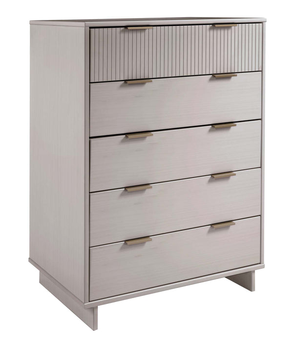 English Elm Granville 38" Light Gray Chest - 5-Drawer Modern Elegance With Gold Handles For Stylish Storage B365S00085