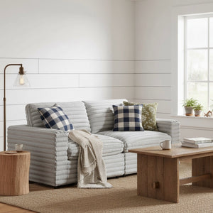 English Elm Jenny Plush 2-Piece Gray Sofa Sectional with Down-Blend Cushions, Hardwood Frame & Throw Pillows B050S00019