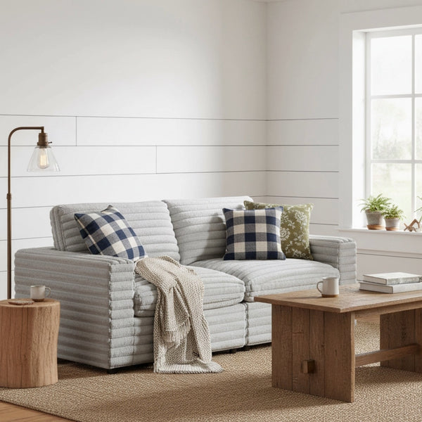 English Elm Jenny Plush 2-Piece Gray Sofa Sectional with Down-Blend Cushions, Hardwood Frame & Throw Pillows B050S00019