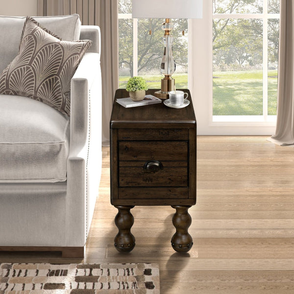 English Elm Solid Wood End Table - Vintage-Inspired Narrow Nightstand With Drawer For Small Spaces, Easy Assembly W1202P176734-GIGA