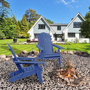 English Elm Adjustable Adirondack Chair Hdpe Wood Grain Outdoor Folding Seat with Cup Holder Navy Blue T3609P482834