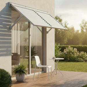 English Elm Haze Aluminum Outdoor Awning White Powder Coat Architectural Entry Door Weather Shield B2755P462220