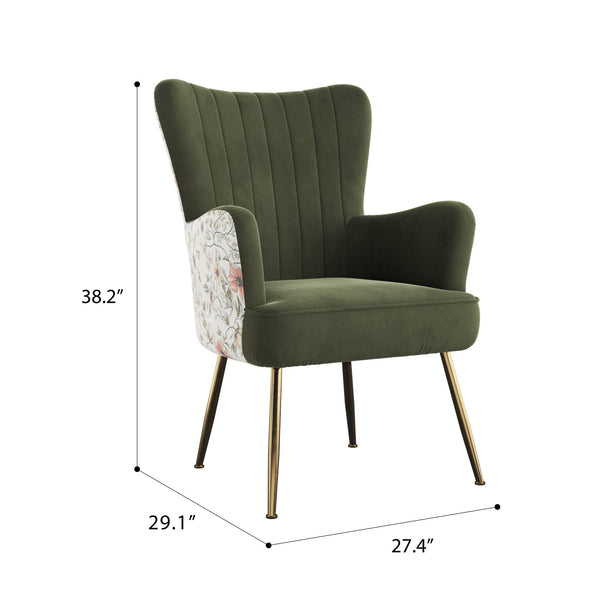 English Elm Wallace & Bay - Green Accent Chair with Print Fabric, Easy-Care Soft Upholstery, Striking Exterior Pattern, 29x29x28 офис B361P384483