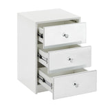 White Mirrored Nightstand with 3 Drawers, Crystal Knobs, and Sturdy Design | 18.11