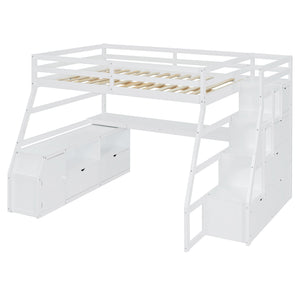 English Elm Full Size Kids Loft Bed with Integrated Desk Seven Drawers and Open Shelving White LT000649AAK-3