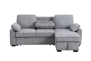 English Elm Marcello Chenille Sleeper Sectional with Reversible Chaise Storage and Charging Console Light Gray B2749S00163