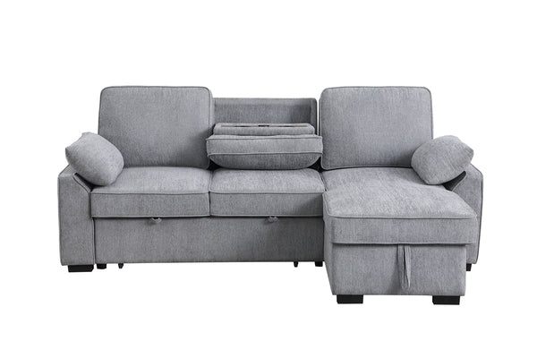 English Elm Marcello Chenille Sleeper Sectional with Reversible Chaise Storage and Charging Console Light Gray B2749S00163