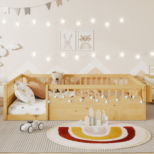 English Elm Full Montessori floor bed offering high rails, built-in light and shelf for safe independent sleep and storage Natural 79.13 L x 13 W x 6.3 H W2593P333587