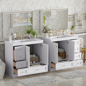 English Elm 72-inch Shaker Double Bathroom Vanity with Resin Basin and Soft Close Storage N729P000030K