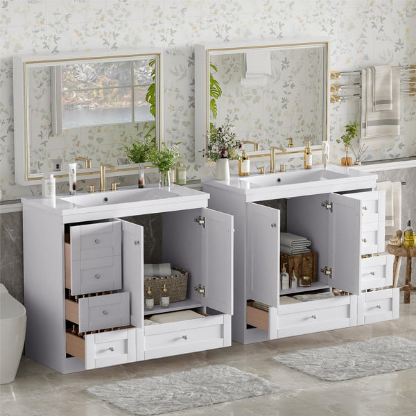 English Elm 72-inch Shaker Double Bathroom Vanity with Resin Basin and Soft Close Storage N729P000030K