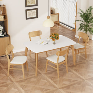 English Elm [video] 5 Piece Mid-century Rubberwood Dining Set with Cushioned Chairs for Modern Homes Light Beige,White+Oak N759S005002K