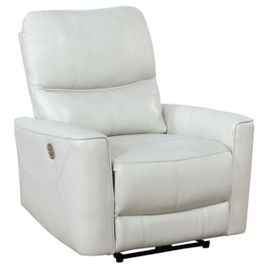 English Elm Dove Grey Leatherette Power Recliner with Usb Port and Channel Tufted Back B062P472600
