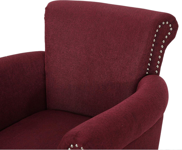 English Elm Christopher Knight Home® - CLUB Chair Burgundy Upholstered Fabric Accent with Nailhead Trim, Curved Arms & Birch Legs - Luxurious N776P243716Y