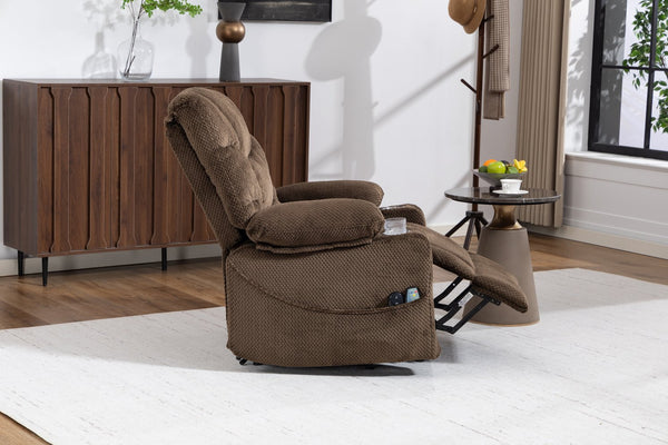 English Elm Ultra Wide Velvet Swivel Lounge Chair with Massage Heating and Powered Lift Assist Brown W547P425984