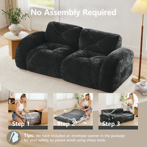 English Elm Three Seater Chenille Sofa with Ottoman Solid Wood Base Tufted Arms Living Room Black W714S01647
