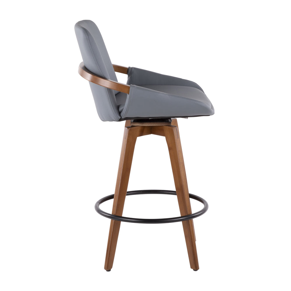 English Elm Mid-century Counter Stool with Walnut Arms Faux Leather Seat and Splayed Wood Legs B202P222363
