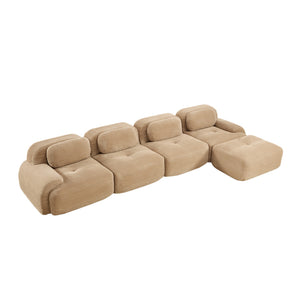 English Elm 4-seat Modular Corduroy Sectional Sofa with Curved Armrests for Living Rooms Camel W714S01244