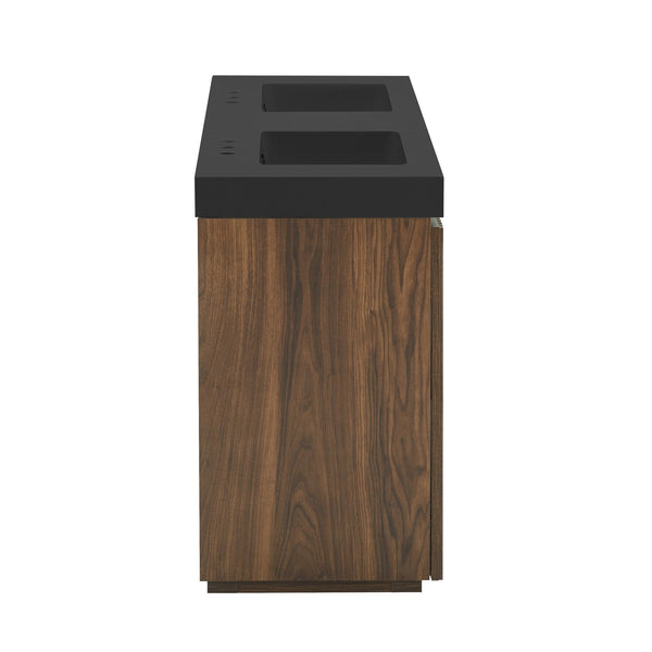 English Elm Galan 72 Inch Double Sink Vanity Fluted Wood Quartz Top Freestanding Bathroom Cabinet Walnut Brown W1865S00231