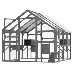 English Elm Large Walk-in Pine Catio Multi-cat Enclosure with Seven Platforms and Weatherproof Roof N704G201613E