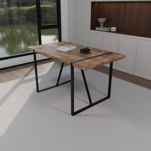 English Elm 55" Dark Wood Mdf Dining Table Set with Four Suede Chairs Matte Black Metal Base W2189S00936