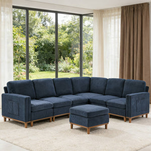English Elm Modern Modular Sectional Sofa Plush Fabric Upholstery Reconfigurable Living Room Seating Blue W2085S00113