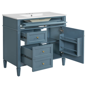 English Elm 36'' Bathroom Vanity With Sink, Modern Indigo Blue Storage Cabinet Featuring 3 Drawers & Adjustable Shelf N710P230246M