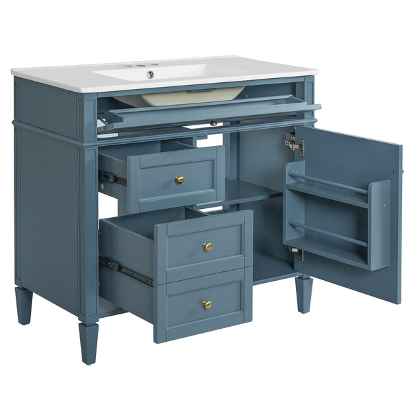English Elm 36'' Bathroom Vanity With Sink, Modern Indigo Blue Storage Cabinet Featuring 3 Drawers & Adjustable Shelf N710P230246M