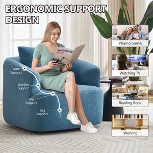 English Elm 360° Swivel Barrel Chair Teddy Fleece Upholstery with Pillow for Bedroom Reading Nook W1803P362979