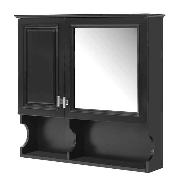 English Elm 30 30 Inch Mirror Medicine Cabinet with Half-Moon Design, Soft-Close Hinges, Open Shelf & Solid-Wood Frame Black N710P322812B