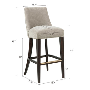 English Elm Beever Elegant Taupe Chenille Upholstered Barstool With Rubberwood Frame & Gold Accents For Comfort B365P397993