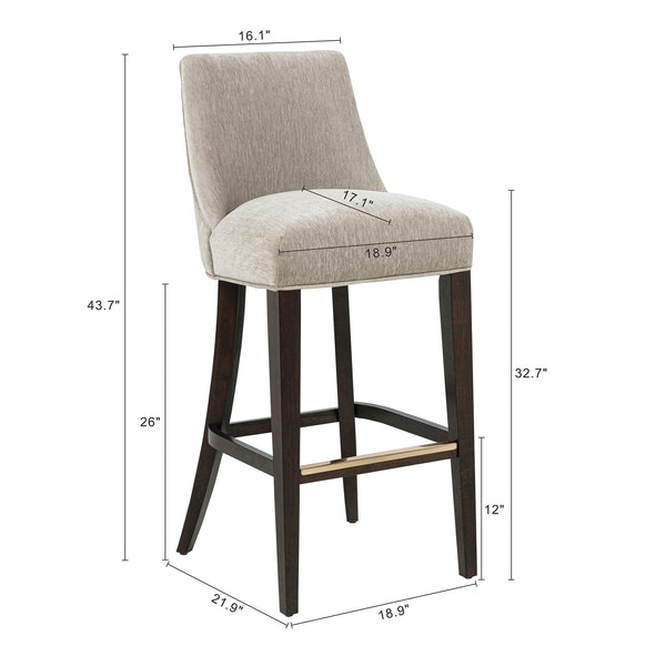 English Elm Beever Elegant Taupe Chenille Upholstered Barstool With Rubberwood Frame & Gold Accents For Comfort B365P397993