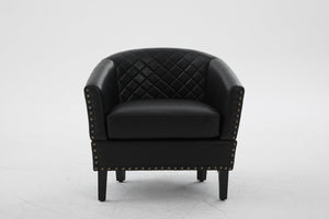 English Elm chair Quilted Diamond-Back Accent Chair with Nailhead Trim, Soft Tactile Upholstery & Solid Wood Legs Black PU W3515P326999