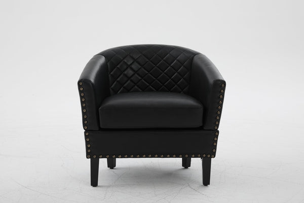 English Elm chair Quilted Diamond-Back Accent Chair with Nailhead Trim, Soft Tactile Upholstery & Solid Wood Legs Black PU W3515P326999