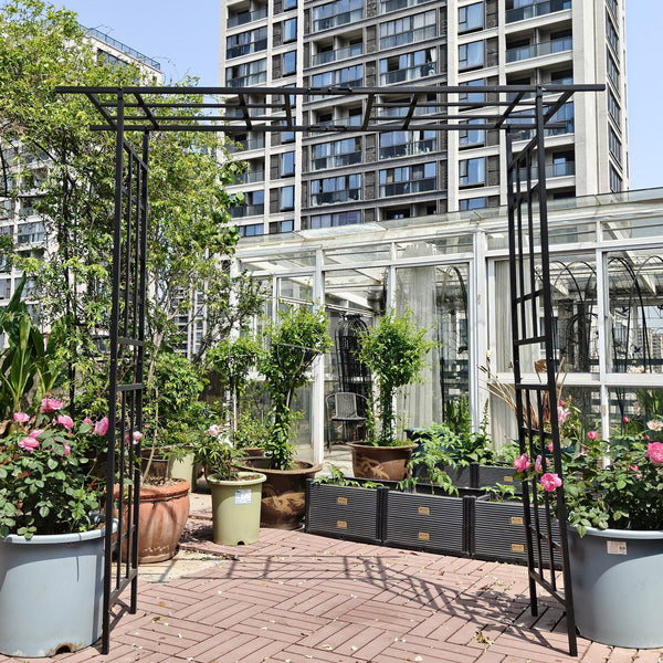 English Elm Metal Garden Arch Adjustable Width Powder Coated Steel Trellis for Climbing Plants W1586P268885