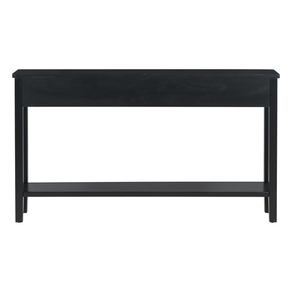 English Elm U_style Contemporary Console Table with 4 Drawers Pine Legs Open Shelf Foyer N711P218638B